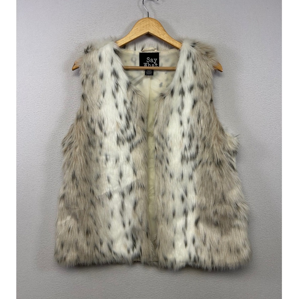 Mob Wife Boho Say What Womens Large Cream Animal Print Shaggy Faux Fur Vest